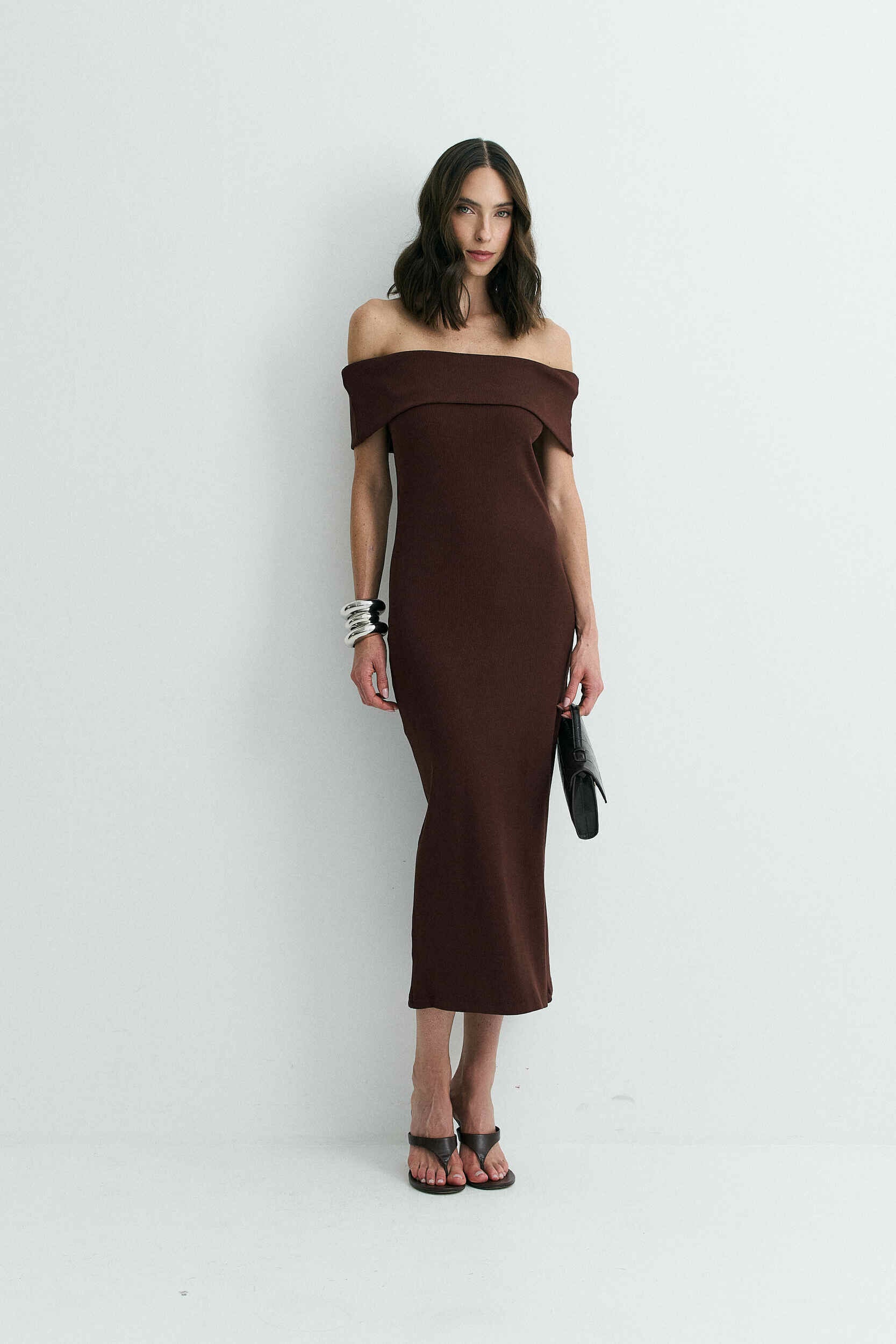 Vestido Âmbar Canelado Ombro a Ombro