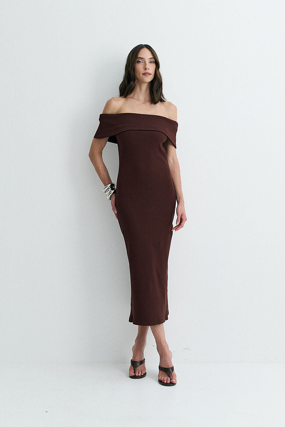 Vestido Âmbar Canelado Ombro a Ombro