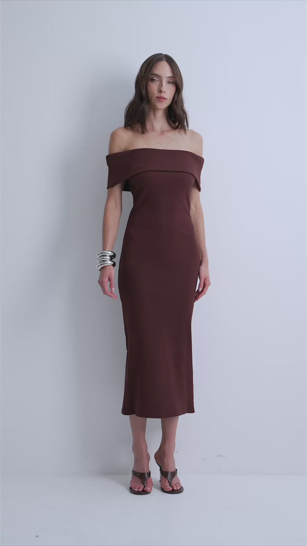 Vestido Âmbar Canelado Ombro a Ombro